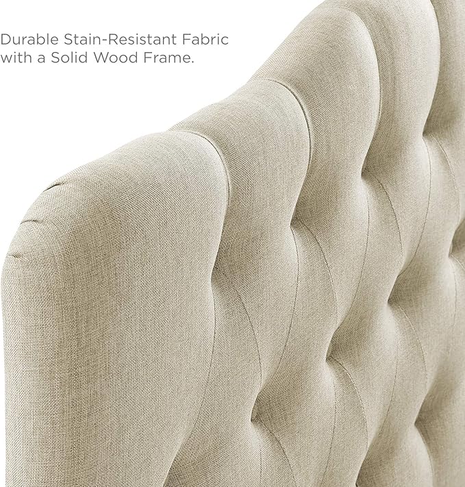 Modway Annabel Tufted Button Linen Fabric Upholstered Queen Headboard in Beige