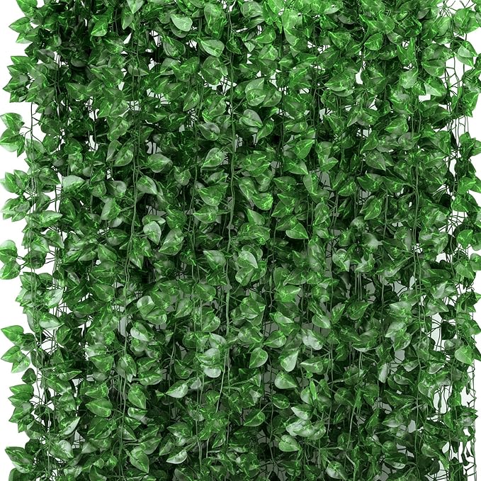 Tbestmax 473 Feet 72 Pack Artificial Ivy Leaf Plants, Green Vine Leaves, Greenery Hanging Garland, Fake Foliage Flowers for Home Kitchen Garden Office Wedding Wall Decor