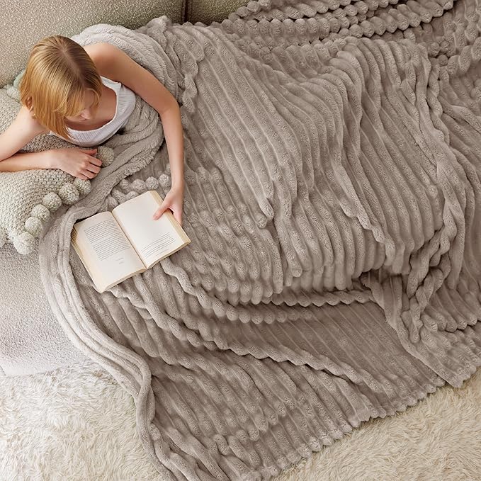 Bedsure GentleSoft Mocha Meringue Fleece Blanket for Couch - Cozy Soft Blankets for Women, Cute Small Throws for Girls, 90x90 Inches