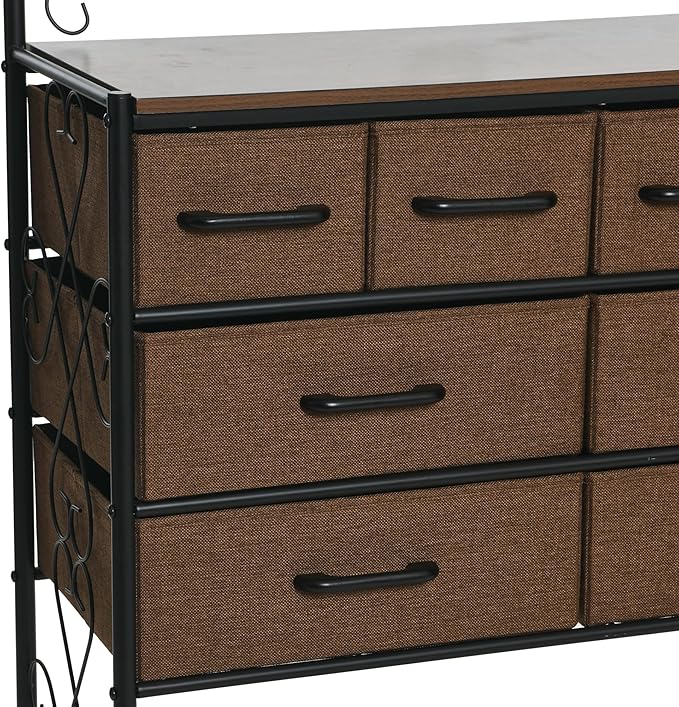 Household Essentials Victorian Style 8-Drawer and Bottom Shoe Shelf Storage Organizer Unit, Black and Walnut Color