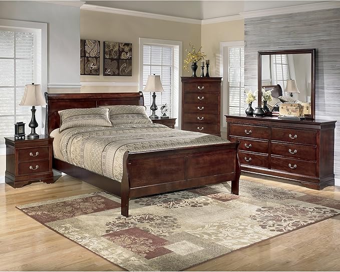 Signature Design by Ashley Alisdair Traditional 6-Drawer Dresser and Mirror with Safety Stop, Dark Brown