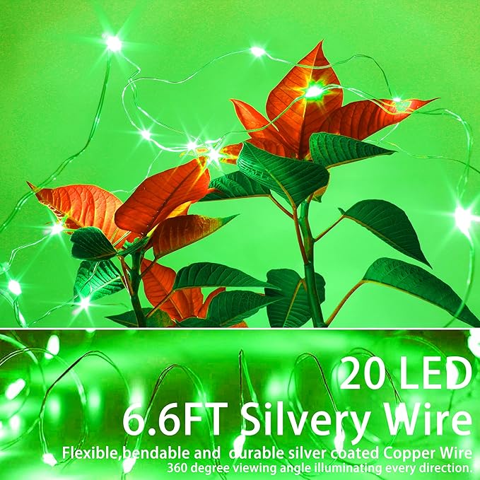 15 Packs 20 Led Green Fairy Lights Battery Operated St Patricks Day Lights 6.6ft Silver String Lights Waterproof Firefly Starry Light for DIY Table Centerpieces Halloween Christmas Party