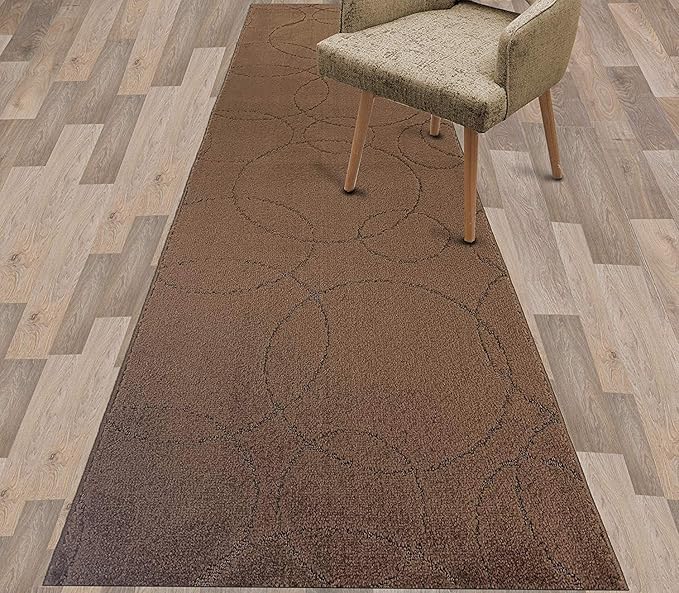 Custom Size Modern Geometric Pattern Carpet Runner Rug for Hallways, Slip Resistant Latex Rubber Backed, 31 inch Wide X Customized Length, Circles Brown, 31 inch X 8 feet