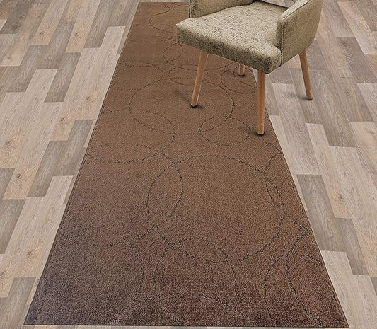 Custom Size Modern Geometric Pattern Carpet Runner Rug for Hallways, Slip Resistant Latex Rubber Backed, 31 inch Wide X Customized Length, Circles Brown, 31 inch X 4 feet, Doormat Size