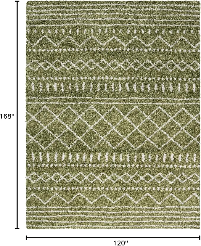 SAFAVIEH Arizona Shag Collection Area Rug - 10' x 14', Green & Ivory, Moroccan Design, Non-Shedding & Easy Care, 1.6-inch Thick, Ideal for The Living Room, Dining, Bedroom (ASG741X)