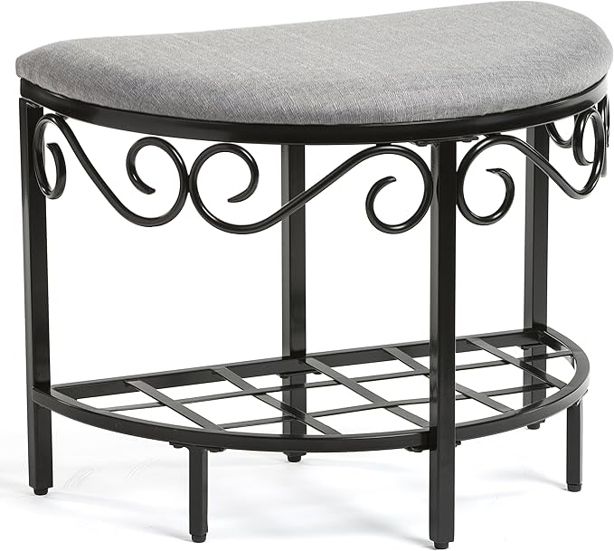 Mango Steam Half Moon Shoe Bench - Vanity Seat/Dressing Stool/Makeup Chair - Heather Gray
