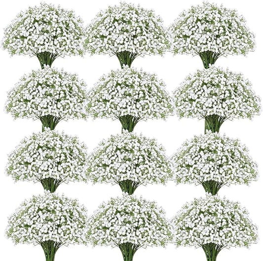 100 Pcs Babys Breath Artificial Flowers, Baby Breath Flowers Artificial Bulk, Real Touch White Fake Flowers, Faux Babies Breath Gypsophila for Wedding Home Decor Floral Arrangement