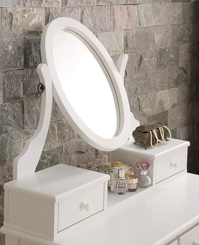Roundhill Furniture Ashley Wood Make-Up Vanity Table and Stool Set, White