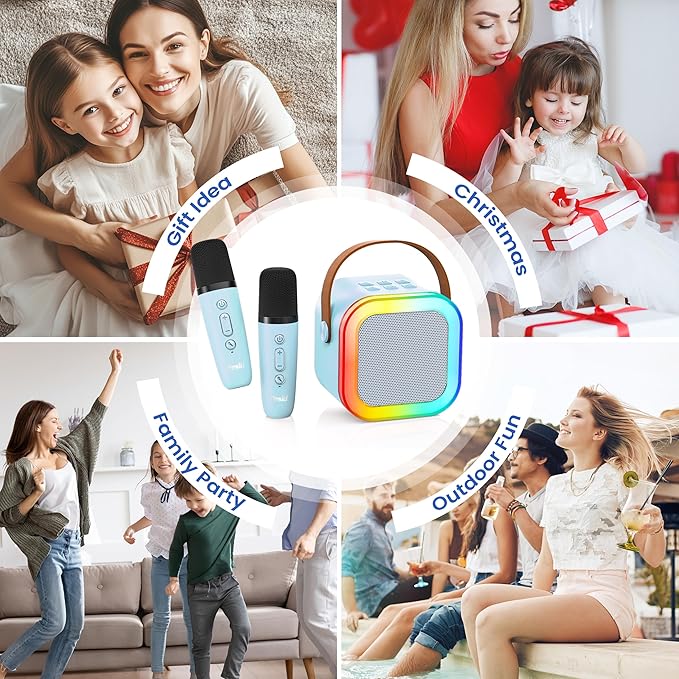 Mini Karaoke Machine for Kids Adults, Kids Toys Portable Karaoke Microphone Singing Speaker, Karaoke Player with 2 Wireless Mic, Birthday Gifts for Girls Ages 4, 5, 6, 7, 8, 9, 10, 12+ Years Old(Blue)