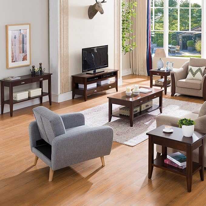 Laurent Narrow End Table, Solid Wood with Drawer and Shelf, Chocolate Cherry Brown, Perfect for Living Rooms, Bedrooms, and Small Spaces – Leick Home, 10506