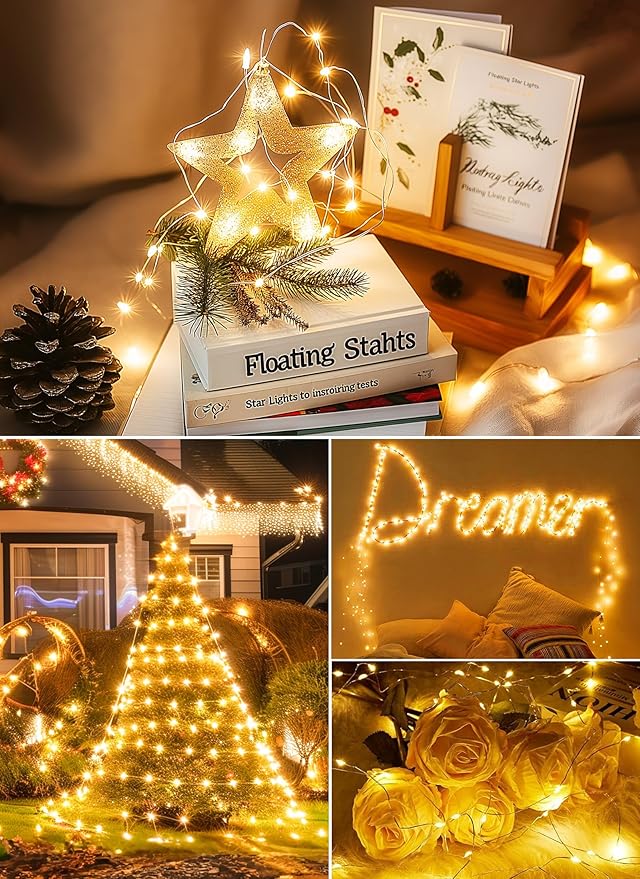 Fairy Lights with Remote, 66ft 200 LED USB Powered Twinkle Lights with Timer, Waterproof Silver Wire String Lights for Indoor Outdoor Wreath Wall Dorm Bedroom Mason Jar Christmas Tree Decoration