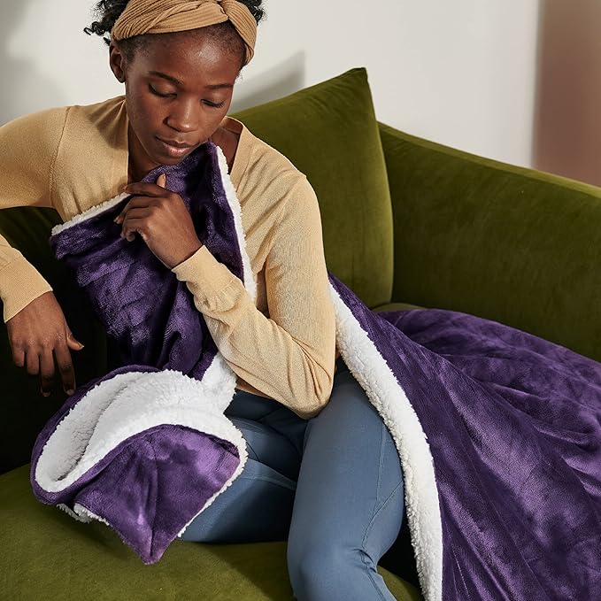 Bedsure GentleSoft Sherpa Fleece Throw Blanket Twin Size for Couch - Thick and Warm Throw for Girls and Women, Soft Fuzzy Plush Twin Blanket for Winter, Purple, 60x80 Inches