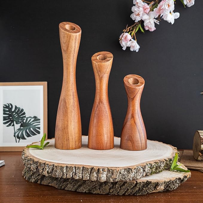 OLEEK wooden taper candle holders - wood taper candle holders for Table Centerpiece - wood candlestick holders (9", 8", 6") - wooden candlestick holder for 7/8" candle stick candlesticks holders woods