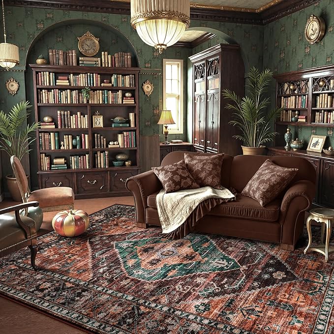 Lahome 6x9 Rugs for Living Room - Washable Non-Slip Ultra-Thin Living Room Carpet, Non-Shedding Oriental Vintage Distressed Carpet Rug for Dining Room Bedroom Office