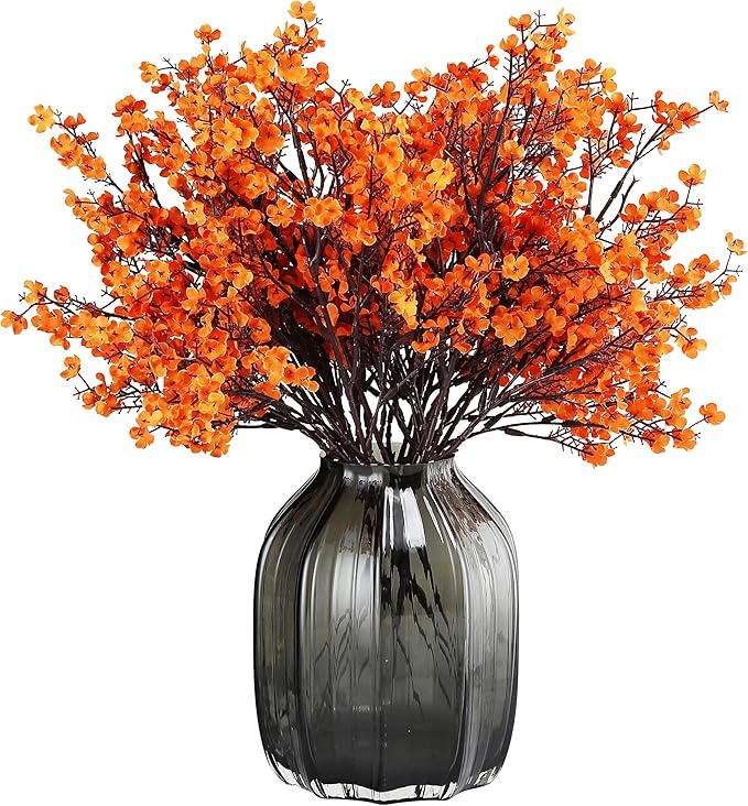 JAKY-Global Babys Breath Orange Silk Artificial Flowers 20 Bundle European Fake Silk Plants Decor Wedding Party Decoration Bouquets Real Touch DIY Home Garden (Orange 20pcs)