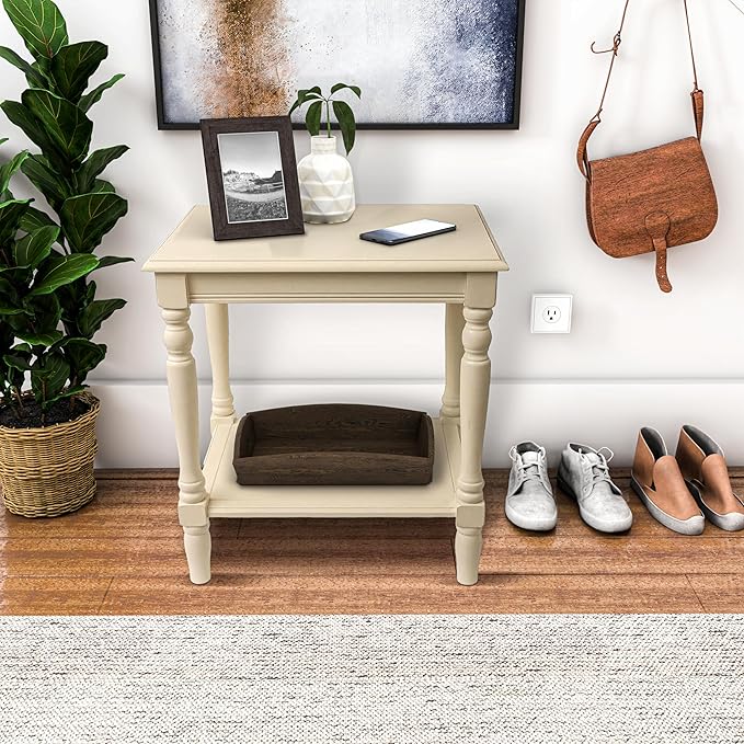 Decor Therapy Simplify Oak Wood Accent Storage Shelf End Table, Traditional Style, Antique White - (24" x 19.5" x 15.75")