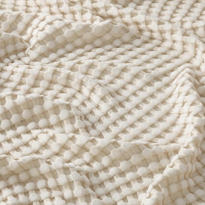 Bedsure Cooling Cotton Waffle Oversized King Blanket - Lightweight Breathable Blanket of Rayon Derived from Bamboo for Hot Sleepers, Light Beige, 120x96 Inches