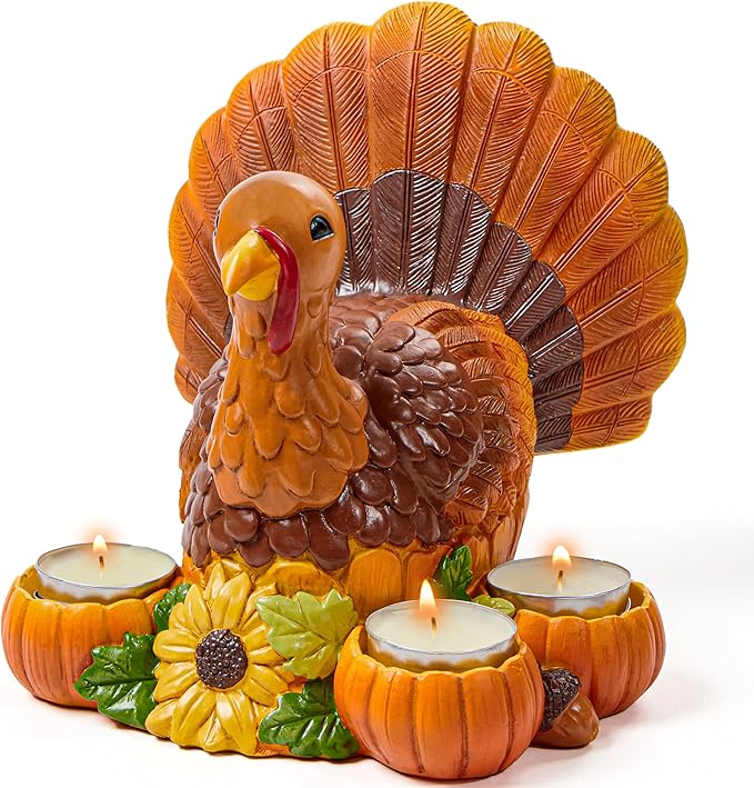 JOYIN Thanksgiving Turkey Candle Holders, Thanksgiving Turkey Tabletop Centerpiece Decor, Fall Centerpiece Table Decorations, Tea Light Pumpkin Candle Holder, Indoor Home, Kitchen Autumn Decor