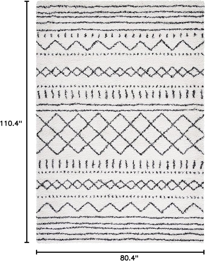 SAFAVIEH Arizona Shag Collection Area Rug - 6'7" x 9'2", Ivory & Black, Moroccan Design, Non-Shedding & Easy Care, 1.6-inch Thick Ideal for High Traffic Areas in Living Room, Bedroom (ASG741Z)