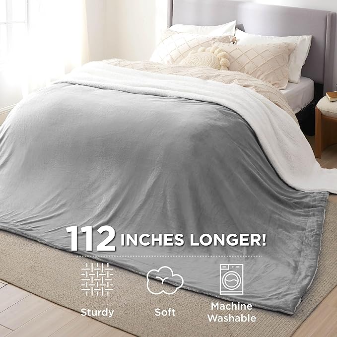 Bedsure GentleSoft Sherpa Fleece Oversized Cal King Blankets for Bed - Thick and Warm Throw for Women and Men, Soft Fuzzy Plush Large Blanket for Winter, Light Grey, 112x98 Inches