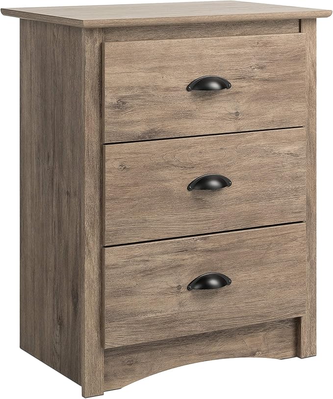 Prepac Salt Spring Rustic Tall Nightstand Side Table with 3 Drawers, Farmhouse Tall 3-Drawer Bedside Table 16" D x 23" W x 29" H, Drifted Gray, DDC-2403