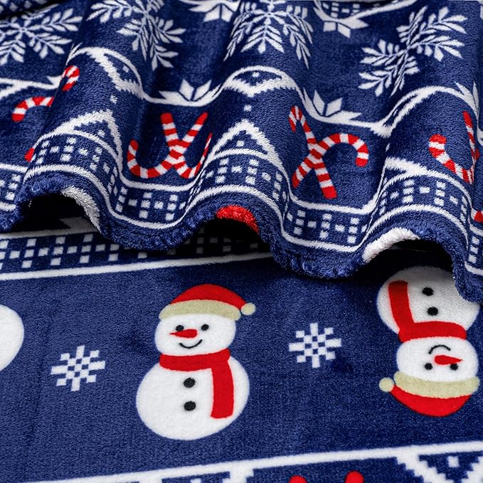 PAVILIA Christmas Snowman Throw Blanket | Blue Holiday Christmas Fleece Blanket | Soft, Plush, Warm Winter Cabin Throw, 50x60 (Blue Christmas)