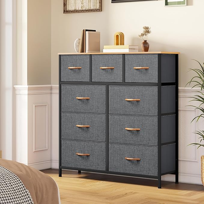 YITAHOME Dresser with 9 Drawers, Fabric Dresser for Bedroom, Living Room, Hallway, Closets (Dark Grey)