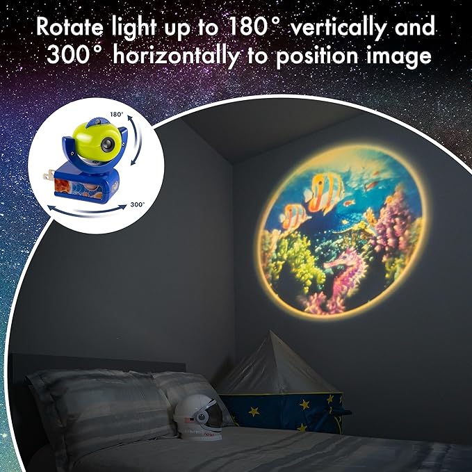 Projectables Six Image LED Plug-In Night Light, Light Sensing, Auto On/Off, Projects Solar System, Earth, Moon, Safari, Aquarium, and Coral Reef on Ceiling, Wall, or Floor 13347