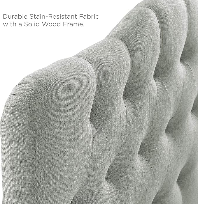 Modway Annabel Tufted Button Linen Fabric Upholstered Queen Headboard in Gray