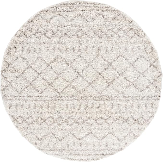 SAFAVIEH Arizona Shag Collection Accent Rug - 4' Round, Ivory & Beige, Non-Shedding, 1.5-inch Thick, Ideal for Living Room, Foyer, Bedroom (ASG741A-4R)