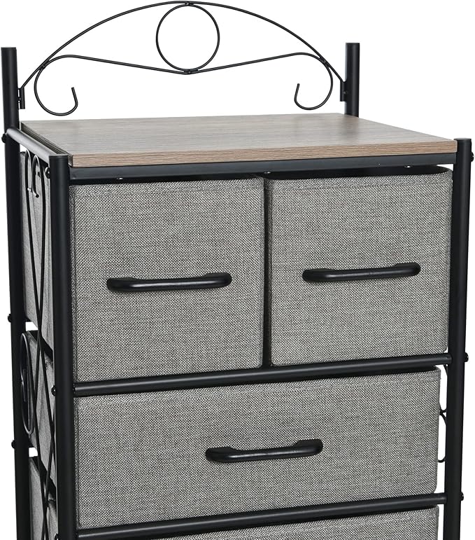 Household Essentials Victoria Dresser Tower Storage Organizer with 8 Drawers Black Metal Frame and Ashwood Rustic Wood Grain Top