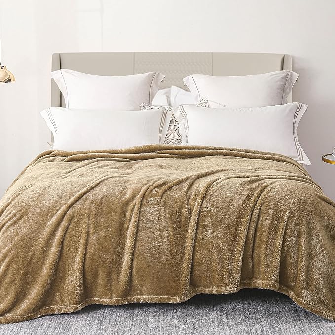 Exclusivo Mezcla Plush Fuzzy Fleece Bed Blanket Queen Size, Super Soft, Fluffy and Warm Blankets Suitable for All Seasons (Brown, 90x90 Inches)