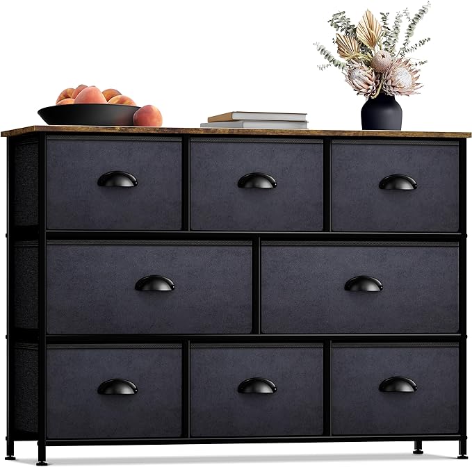 Sorbus Dresser with 8 Drawers - Chest Organizer Unit with Steel Frame Wood Top & Handle Easy Pull Fabric Bins for Clothes - Wide Storage Furniture for Bedroom, Hallway, Living Room, Nursery & Closet