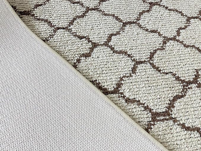 Custom Size Modern Runner Rug Carpet for Hallway Entryway Foyer Kitchen, Slip Resistant Latex Rubber Backed 31 inch Wide X Customized Length, Trellis Beige, 31 inch X 24 feet