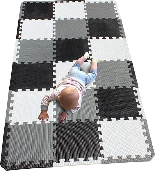 MQIAOHAM® 18 Pieces + 18 Edges Puzzle Play Mats, Soft Baby Play Mat, Kids Interlocking Foam Floor Tiles, Toddlers Carpet Playmats XZ301018-101104112