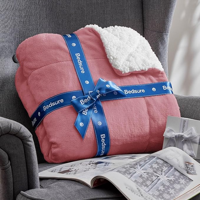 Bedsure GentleSoft Sherpa Fleece Blankets Queen Size for Bed - Thick and Warm Throw for Girls and Women, Soft Fuzzy Plush Queen Blanket for Winter, Dusty Rose, 90x90 Inches