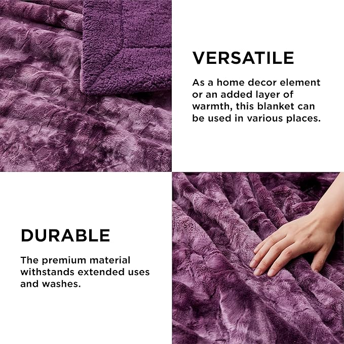 Bedsure GentleSoft Sherpa Fluffy Blanket Queen Size for Bed - Fleece Warm and Cozy for Women Gift, Plush & Fuzzy Faux Christmas Fur Blanket for Couch, Sofa Decor, Tie Dye Design, Purple, 90x90 Inches
