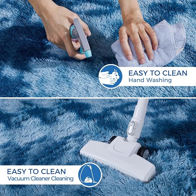 Ultra Soft Rug for Living Room, 9X12 Fluffy Shag Area Rug for Bedroom, Modern Shaggy Carpets Fuzzy Rug for Teens Dorm Nursery Home Decor Aesthetic, Upgrade Anti-Skid Durable, Tie-Dyed Blue Grey