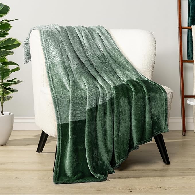 PAVILIA Green Ombre Fleece Throw Blanket for Couch, Soft Flannel Blanket for Sofa Bed Room, Plush Lightweight Emerald Forest Dark Green Gradient Blanket, Cozy Microfiber Decorative Gift Throw, 50x60