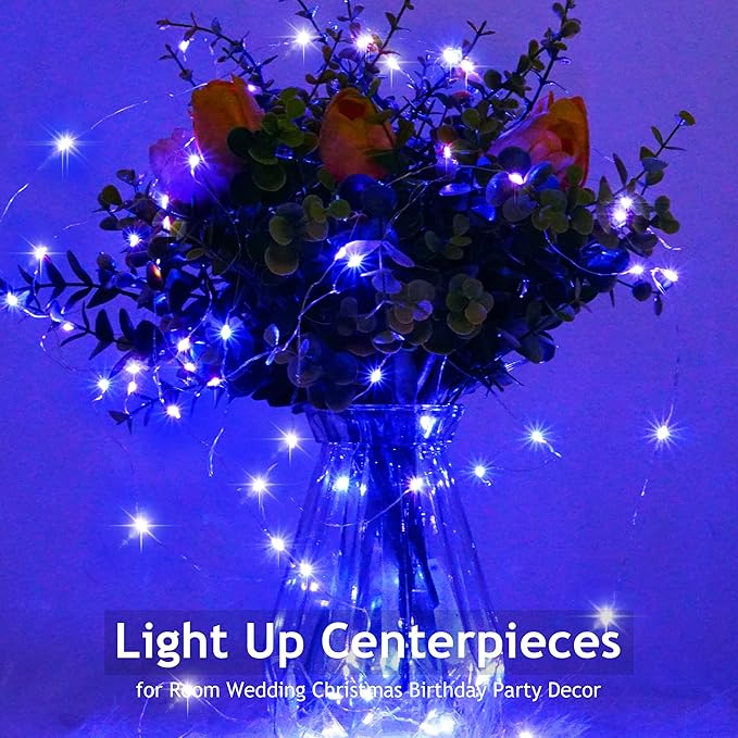 SmilingTown 15 Packs Fairy String Lights, 6.6FT 20 LED Battery Operated Silver Copper Wire Starry String Light for DIY Party Christmas Costume Wedding Easter Table Decorations (Blue)