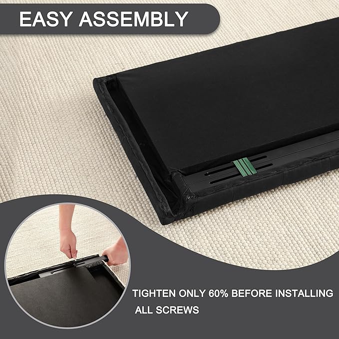 Tufted Upholstered Headboard Full Size, Solid Wood Head Board with Durable Metal Legs, Adjustable Height Full XL headboard from 37” to 51” Fabric Headboard in Modern Button Design, Black