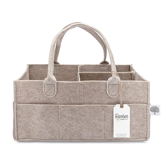 Parker Baby Co. Diaper Caddy - Nursery Storage Bin and Car Organizer for Diapers and Baby Wipes - Oatmeal, Large