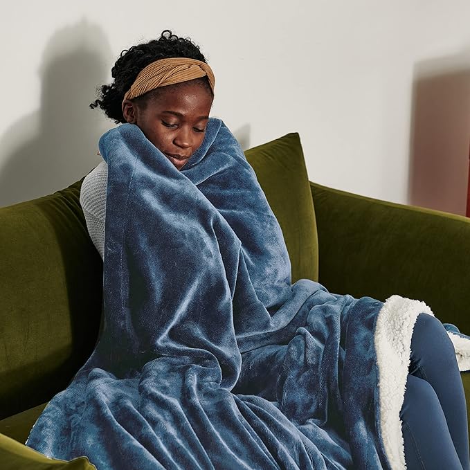 Bedsure GentleSoft Sherpa Fleece Throw Blanket Twin Size for Couch - Thick and Warm Throw for Women and Men, Soft Fuzzy Plush Twin Blanket for Winter, Slate Blue, 60x80 Inches