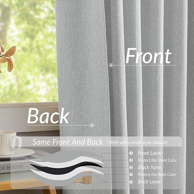 Light Grey 95 Inch Pinch Pleated Blackout Curtains for Sliding Glass Door, 60” Wide Pinch Pleat Linen Curtains for Living Room French Door, Privacy Assured Elegant Modern Home decor(60Wx95L,2 Panels)