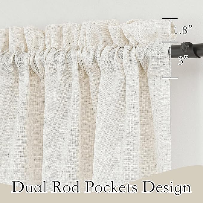 RYB HOME Semi Sheer Curtains - Flax Linen Blend Soft Short Sheer Curtains for Closet, Privacy Protection Light Filtering for Teen Girls&Boys Kids Bedroom Decor, 52/''W x 45/''L, 2 Pcs, Linen