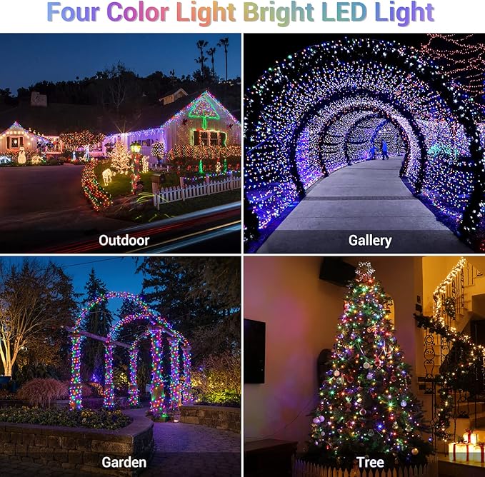 Quntis 82ft 1000 LED Cluster Christmas Lights - Dark Green Wire Christmas Tree Lights - 8 Modes Outdoor Waterproof Christmas String Lights Plug in for Holiday Wedding Party Home Decor, Multicolor