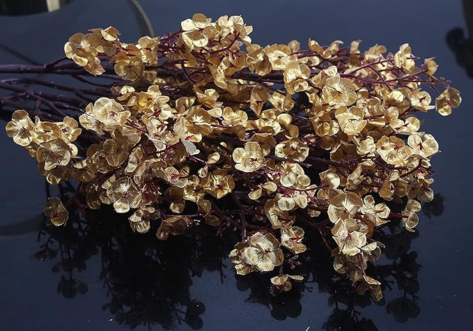 JAKY-Global Babys Breath Fabric Cloth Artificial Flowers 6 Bundle European Fake Silk Plants Decor Wedding Party Decoration Bouquets Real Touch DIY Home Garden (Gold-6pcs)