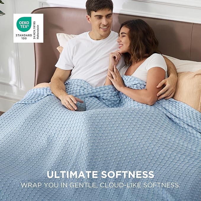 Bedsure Cooling Cotton Waffle Oversized King Blanket - Lightweight Breathable Rayon Derived from Bamboo for Hot Sleepers, Luxury Throws for Bed and Sofa, Blue, 120x96 Inches