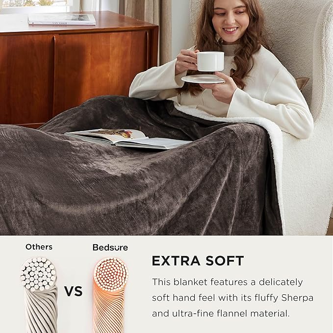 Bedsure GentleSoft Sherpa Fleece Oversized Cal King Blankets for Bed - Thick and Warm Throw for Women and Men, Soft Fuzzy Plush Large Blanket for Winter, Brown, 112x98 Inches