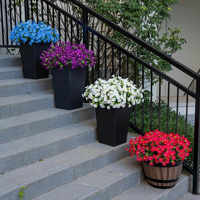 Artificial Faux Flowers for Outdoor 16 Bundles Boxwood Fake Morning Glory for Planter,UV Resistant Fake Flowers for Home Porch Patio Outside（White）